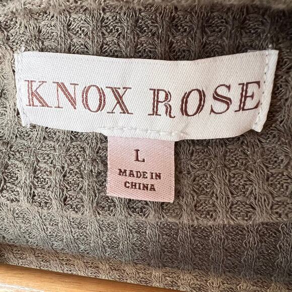 Knox Rose Cardigan Womens Size Large Olive Green Waffle Knit Open Lightweight - Picture 2 of 16